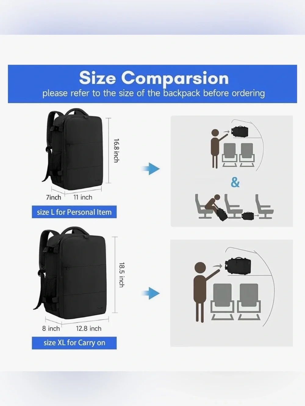 NWT Taygeer Black Travel Backpack Flight Approved 15.6” Laptop Personal Item
